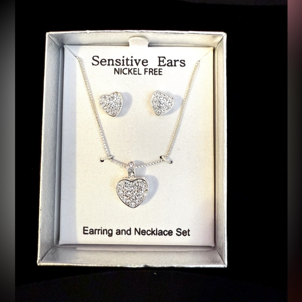 Silver Heart Necklace & Earring Set from JcPenny – Nickel Free, New in Box